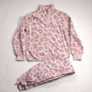 H&M Kids Light Pink Fleece Leopard Print Full Zip Sweater & Joggers